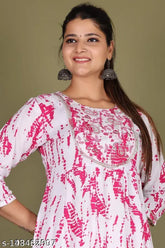 Tie-dye rayon umbrella kurti with lace border, for casual and festive wear (size: XS-6XL)